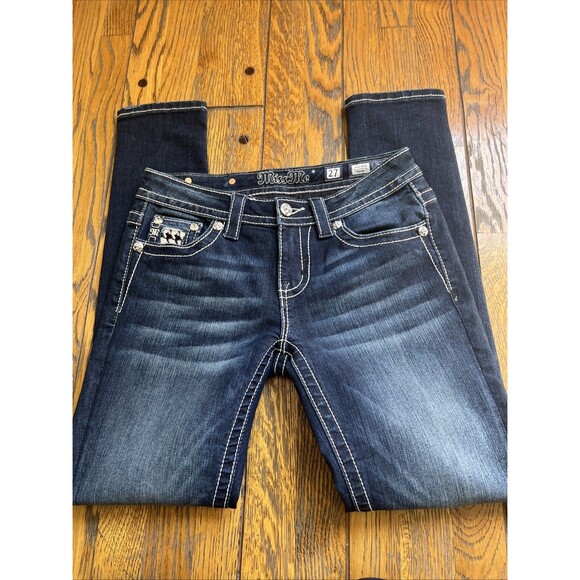 EUC Miss Me Mid-Rise Skinny Embellished Flap Pockets SZ 27x31 Jeans Dark Wash - Picture 3 of 8
